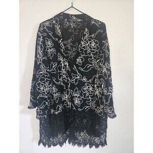 Bua Bua Women’s Top size 2XL Black With White Embroidered Flowers Sheer